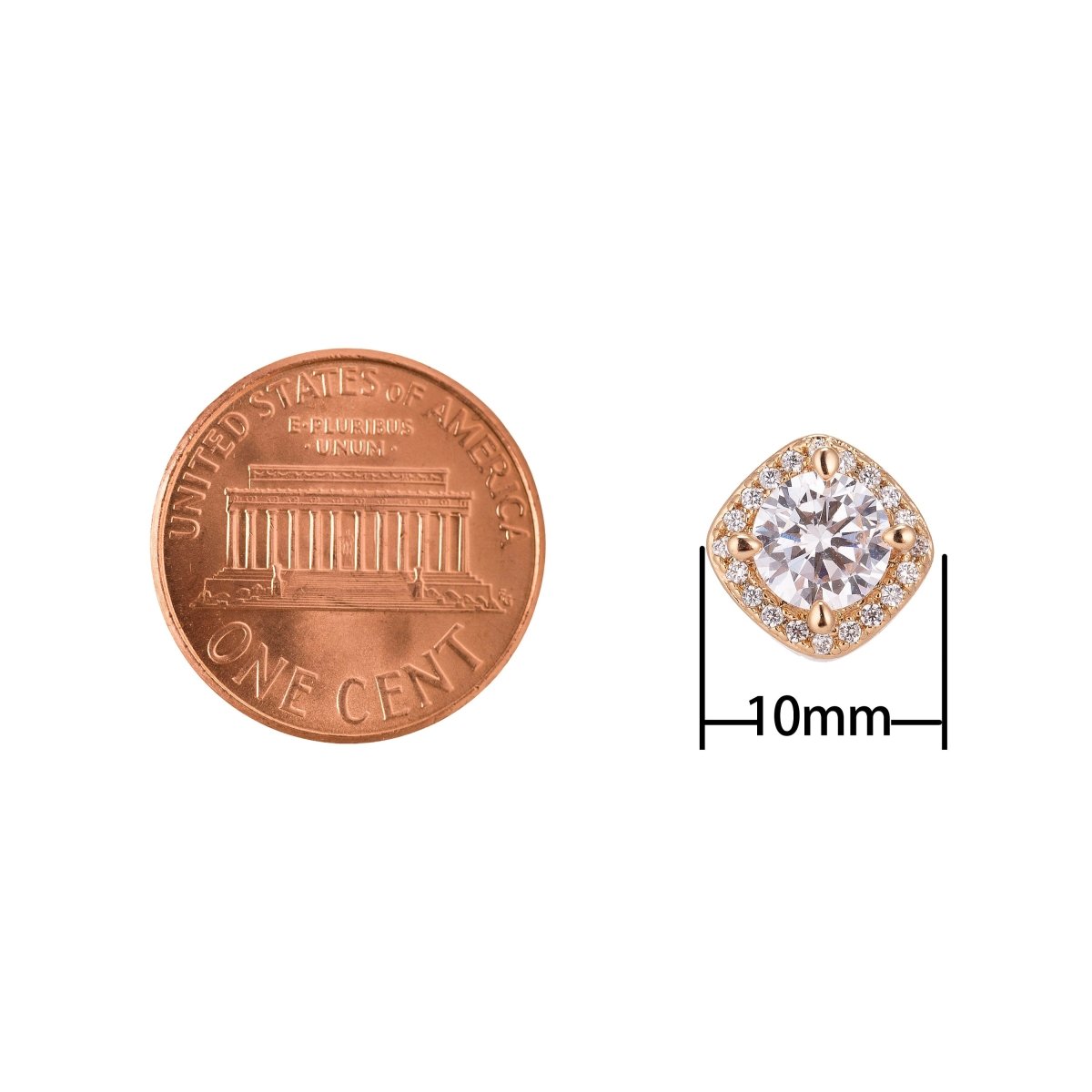 18K Gold Filled Delicate Rose Gold Diamond Shape Diamond Cut Cubic Zirconia Bracelet Bead Charm Necklace Pendant Findings for Jewelry Making | B-091