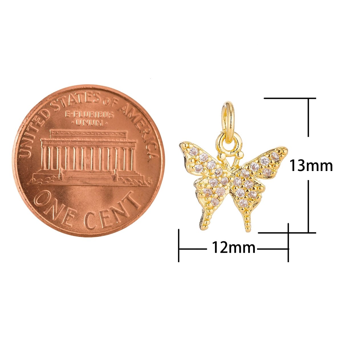 18K Gold Filled Micro Paved Butterfly Insect Mini Charm in Gold & Silver | C075