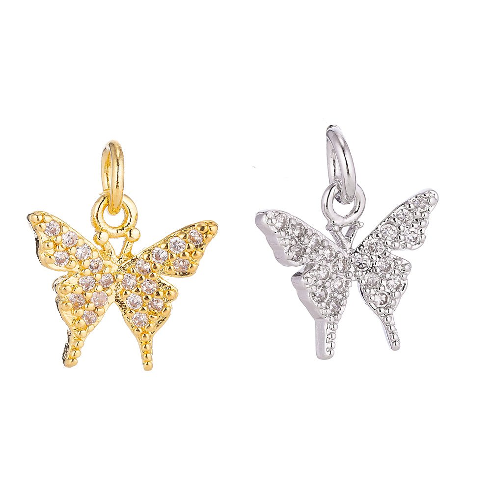 18K Gold Filled Micro Paved Butterfly Insect Mini Charm in Gold & Silver | C075