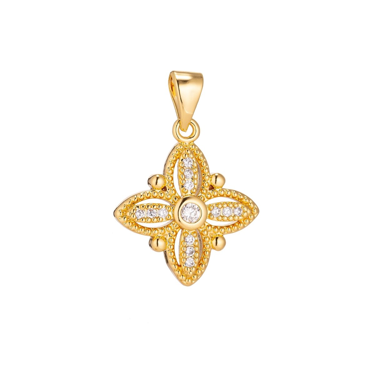 18K Gold Filled Diamond Flower Minimalist Simple Cubic Zirconia Necklace Pendant Bracelet Earring Charm Bails for Jewelry Making H-912 - DLUXCA