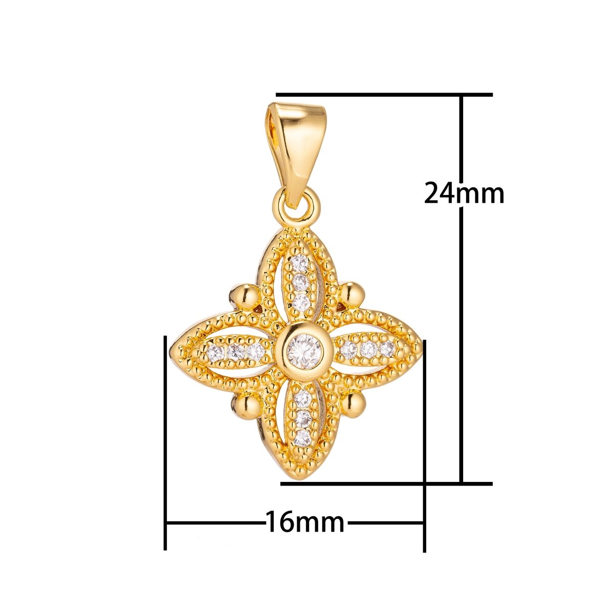 18K Gold Filled Diamond Flower Minimalist Simple Cubic Zirconia Necklace Pendant Bracelet Earring Charm Bails for Jewelry Making H-912 - DLUXCA
