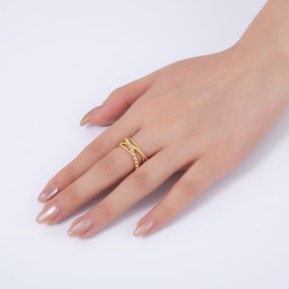 18K Gold Filled Dotted Bubble Crossed Multiple Band Ring | O1990 - DLUXCA
