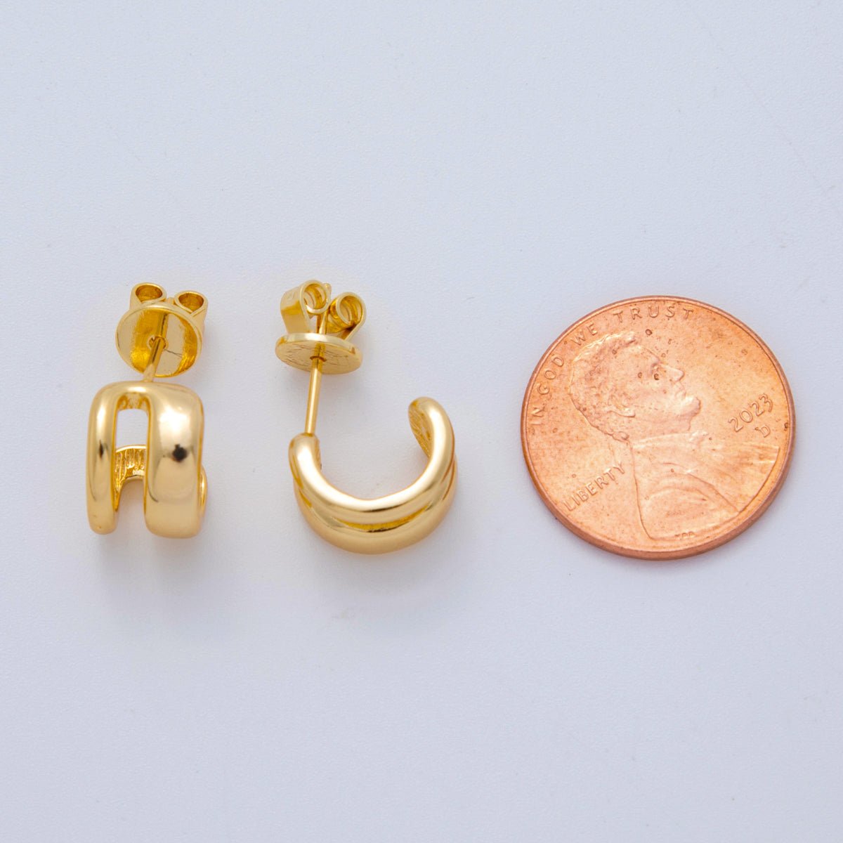 18K Gold Filled Double Band Claw C - Shaped Hoop Earrings | AI368 - DLUXCA