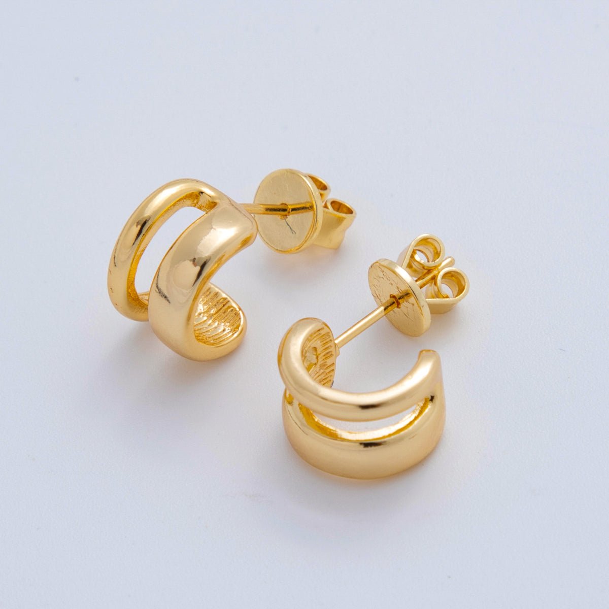 18K Gold Filled Double Band Claw C - Shaped Hoop Earrings | AI368 - DLUXCA