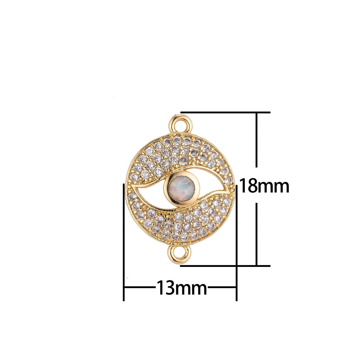 18K Gold Filled Elegant with Opal Evil Eye Medallion Cubic Zirconia Bracelet Charm Bead Finding Connector for earring Jewelry Making F-081 F-512 F-513