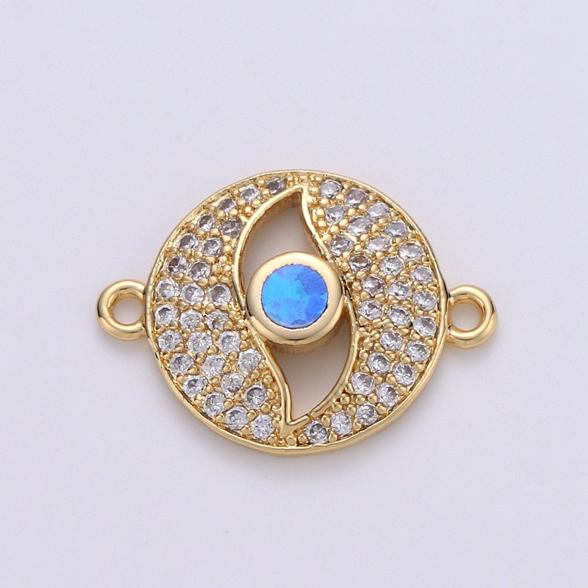 18K Gold Filled Elegant with Opal Evil Eye Medallion Cubic Zirconia Bracelet Charm Bead Finding Connector for earring Jewelry Making F-081 F-512 F-513