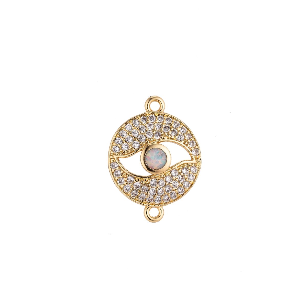 18K Gold Filled Elegant with Opal Evil Eye Medallion Cubic Zirconia Bracelet Charm Bead Finding Connector for earring Jewelry Making F-081 F-512 F-513