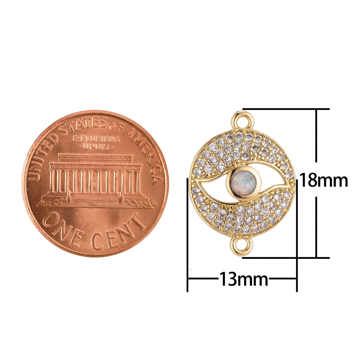 18K Gold Filled Elegant with Opal Evil Eye Medallion Cubic Zirconia Bracelet Charm Bead Finding Connector for earring Jewelry Making F-081 F-512 F-513