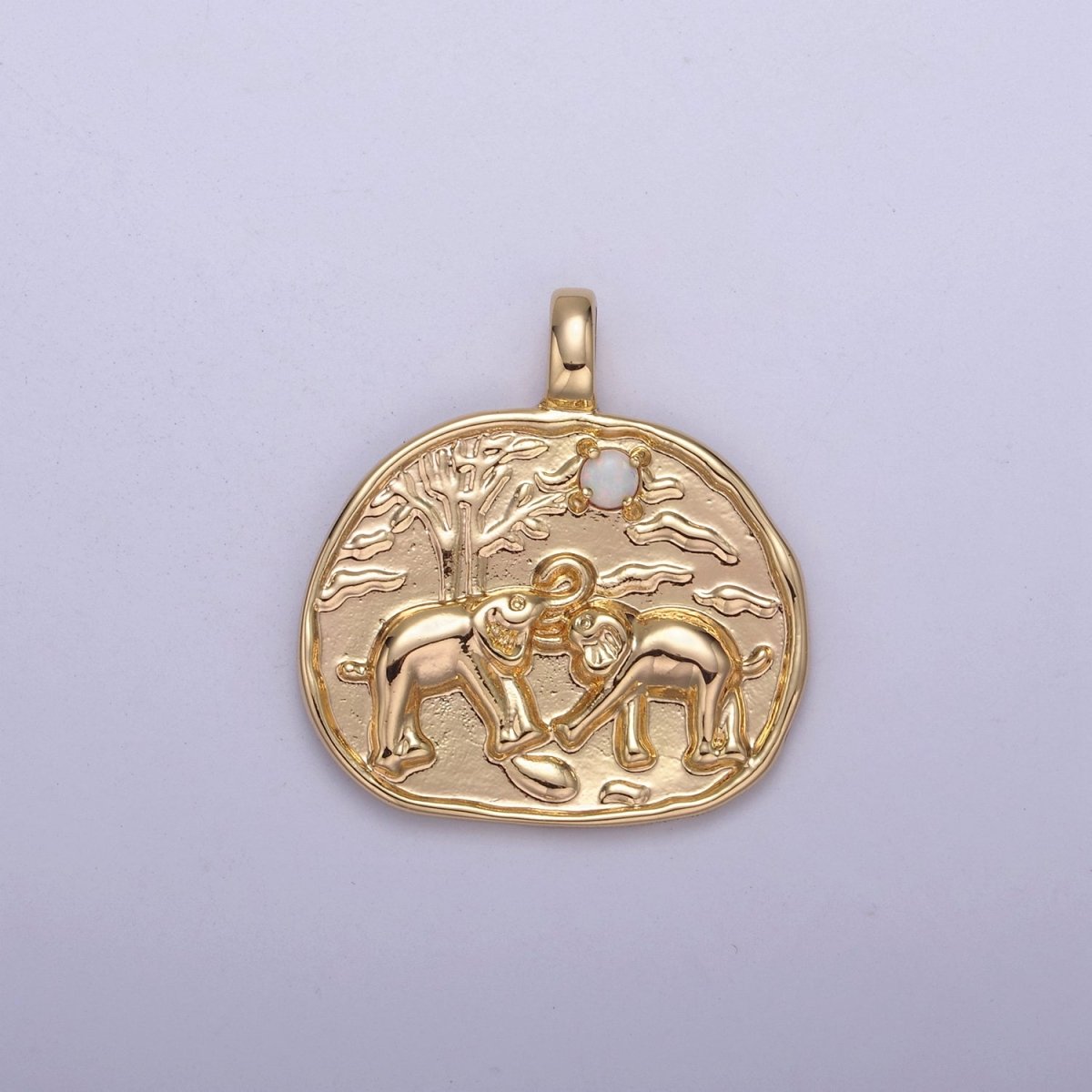 18k Gold Filled Elephant Wild Animal Safari Zoo Medallion Pendant H-418 - DLUXCA