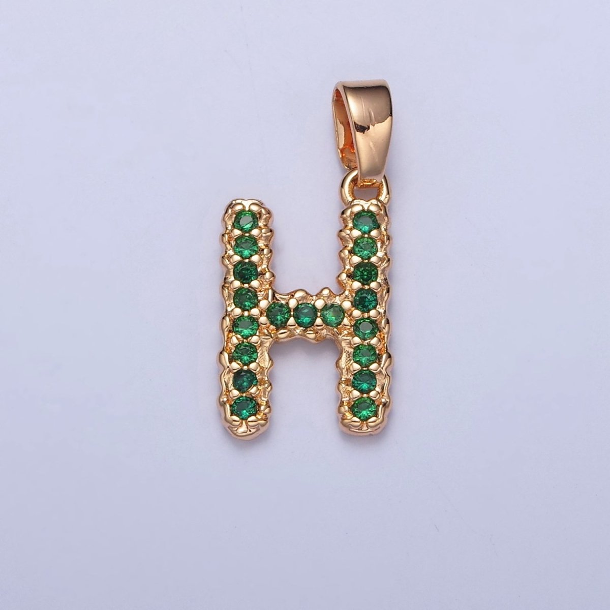 18k Gold Filled Emerald Green CZ Initial, Letter Alphabet Micro Pave charms Dainty Gold Cubic Pendant Charm for Necklace Bracelet Personalized Jewelry A-901-A-913