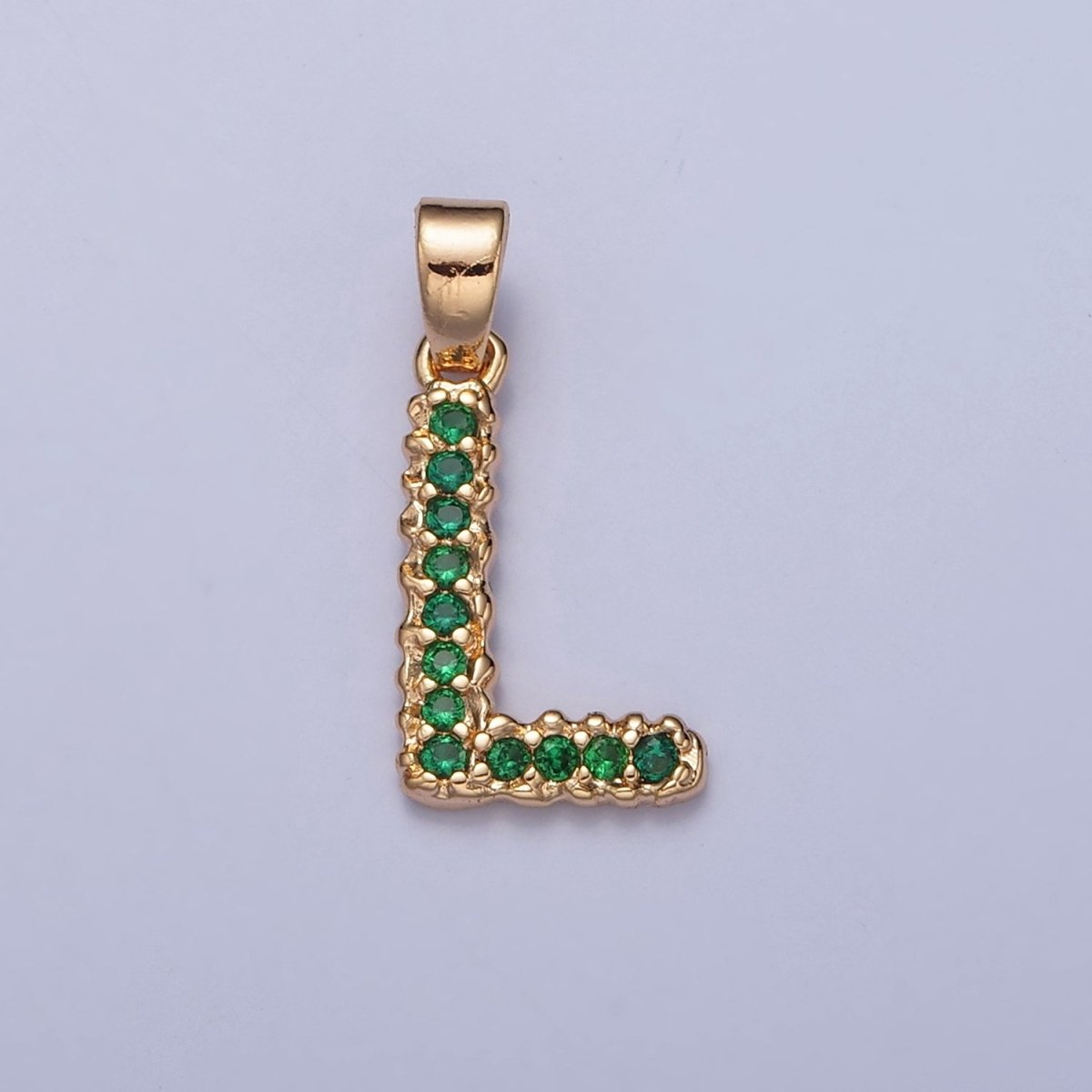 18k Gold Filled Emerald Green CZ Initial, Letter Alphabet Micro Pave charms Dainty Gold Cubic Pendant Charm for Necklace Bracelet Personalized Jewelry A-901-A-913