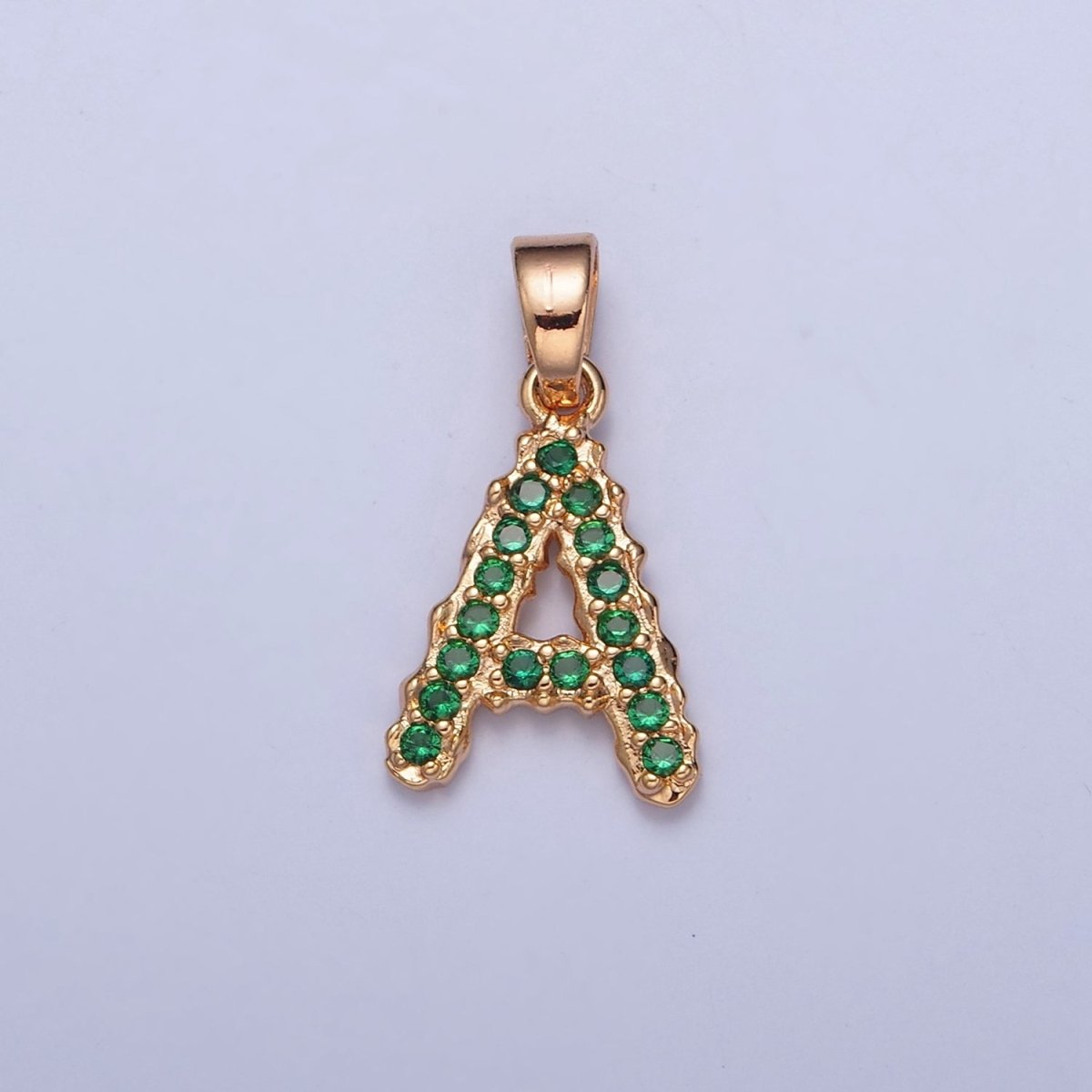 18k Gold Filled Emerald Green CZ Initial, Letter Alphabet Micro Pave charms Dainty Gold Cubic Pendant Charm for Necklace Bracelet Personalized Jewelry A-901-A-913