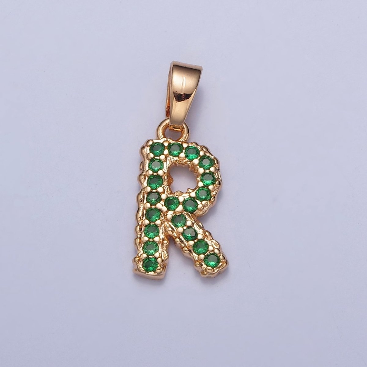 18k Gold Filled Emerald Green CZ Initial, Letter Alphabet Micro Pave charms Dainty Gold Cubic Pendant Charm for Necklace Bracelet Personalized Jewelry A-901-A-913