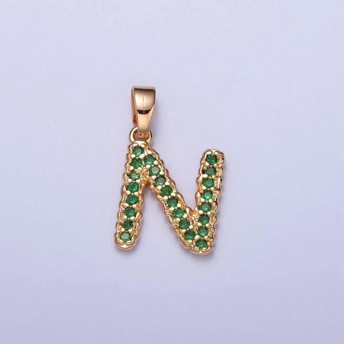18k Gold Filled Emerald Green CZ Initial, Letter Alphabet Micro Pave charms Dainty Gold Cubic Pendant Charm for Necklace Bracelet Personalized Jewelry A-901-A-913