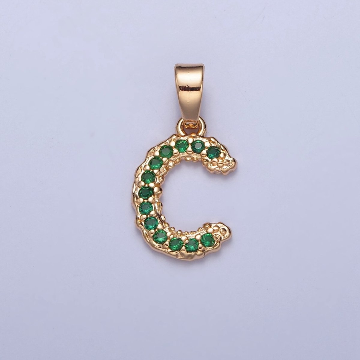 18k Gold Filled Emerald Green CZ Initial, Letter Alphabet Micro Pave charms Dainty Gold Cubic Pendant Charm for Necklace Bracelet Personalized Jewelry A-901-A-913