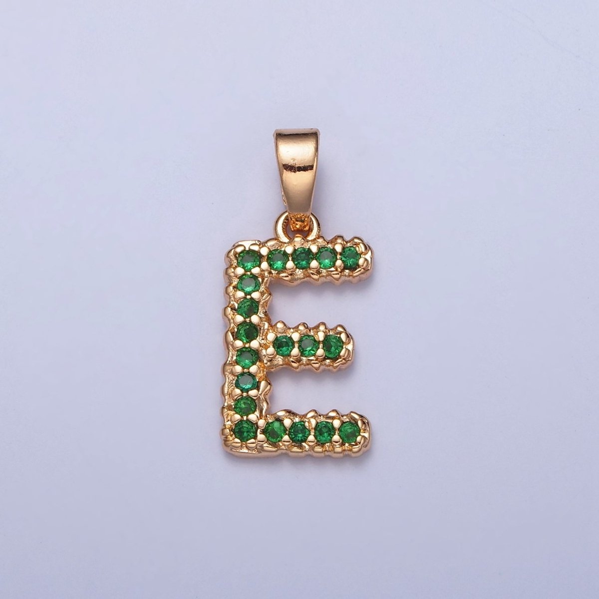 18k Gold Filled Emerald Green CZ Initial, Letter Alphabet Micro Pave charms Dainty Gold Cubic Pendant Charm for Necklace Bracelet Personalized Jewelry A-901-A-913