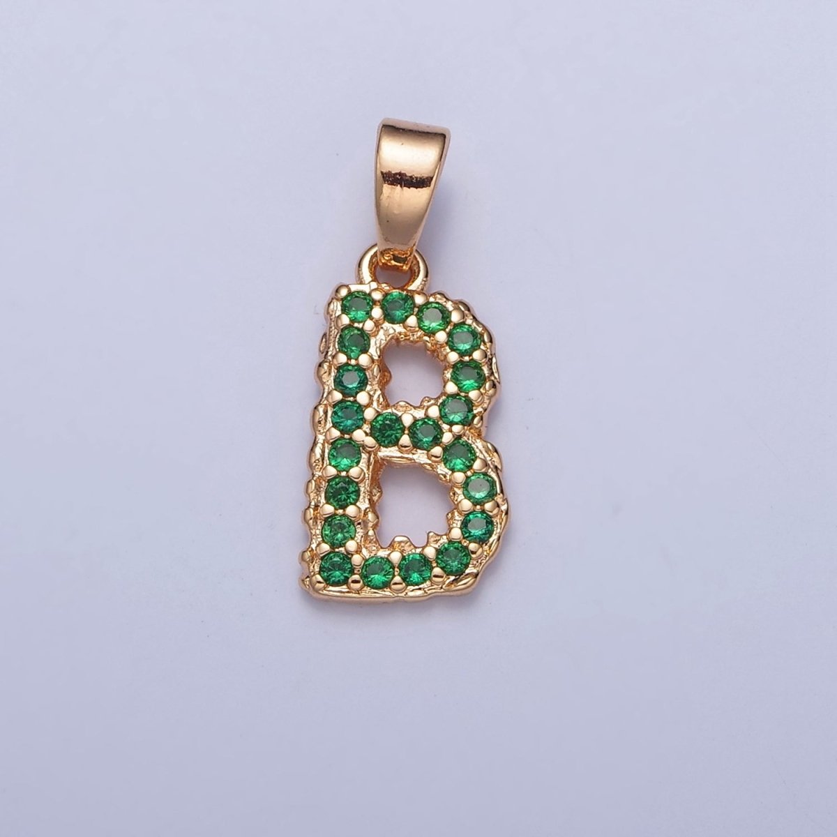 18k Gold Filled Emerald Green CZ Initial, Letter Alphabet Micro Pave charms Dainty Gold Cubic Pendant Charm for Necklace Bracelet Personalized Jewelry A-901-A-913