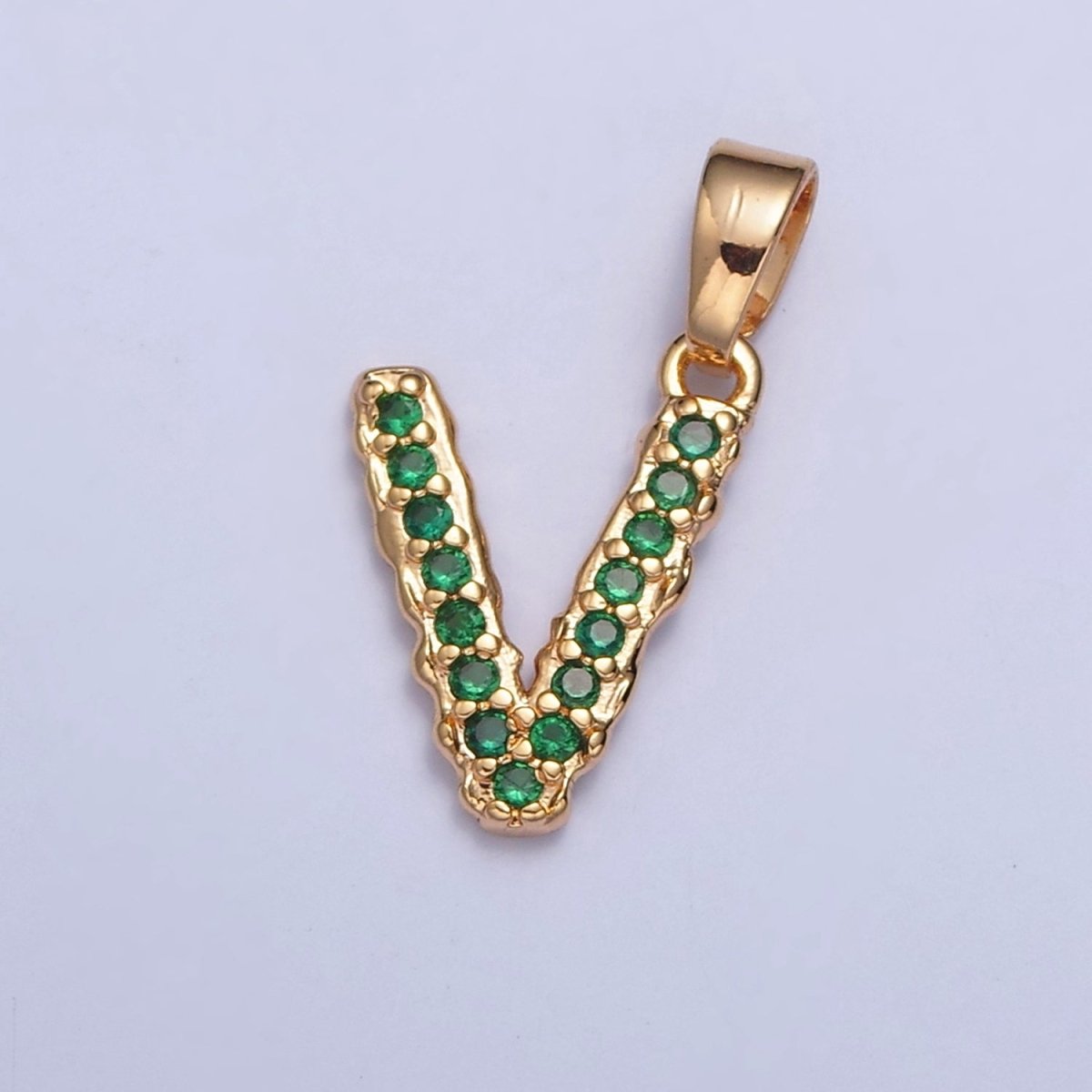 18k Gold Filled Emerald Green CZ Initial, Letter Alphabet Micro Pave charms Dainty Gold Cubic Pendant Charm for Necklace Bracelet Personalized Jewelry A-901-A-913