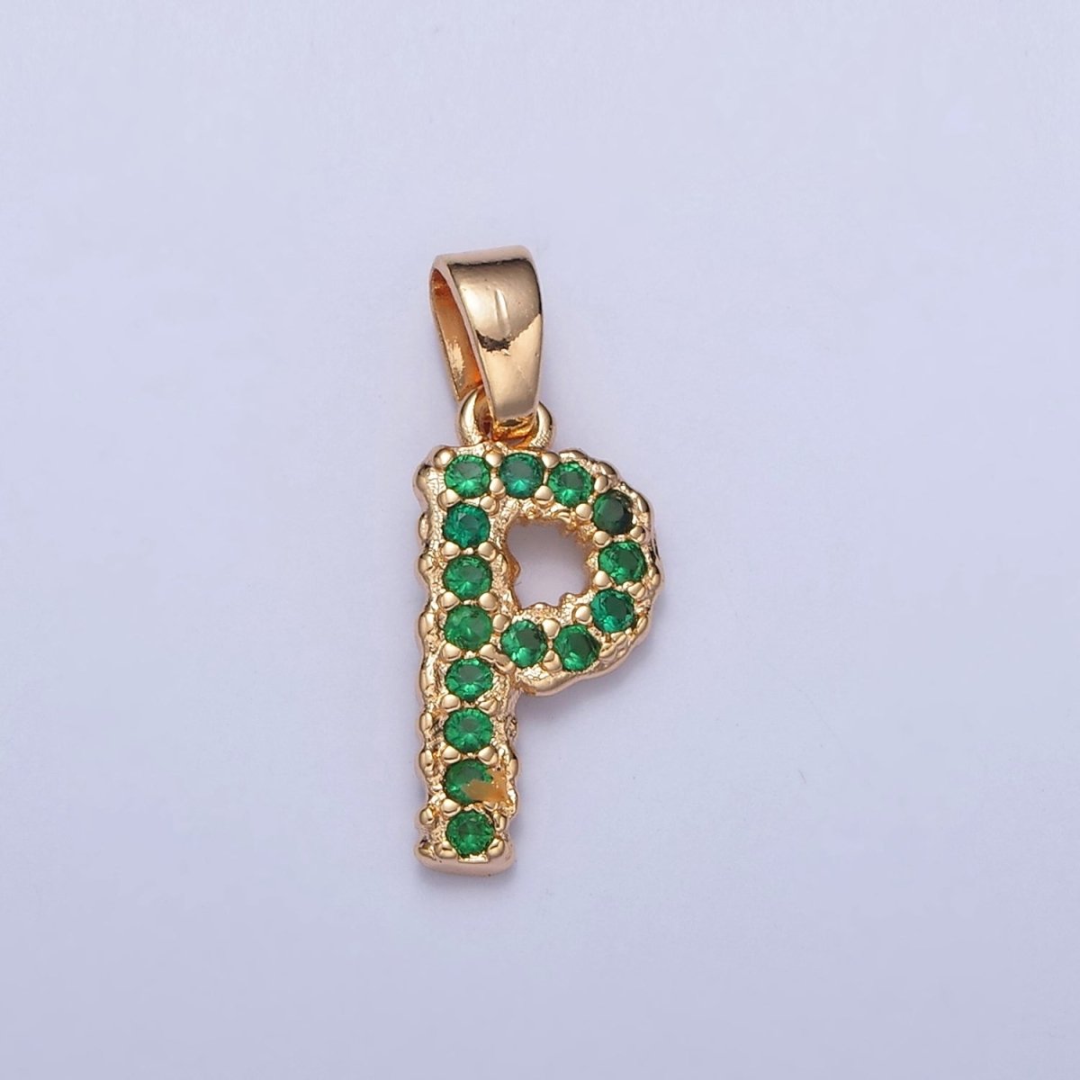 18k Gold Filled Emerald Green CZ Initial, Letter Alphabet Micro Pave charms Dainty Gold Cubic Pendant Charm for Necklace Bracelet Personalized Jewelry A-901-A-913