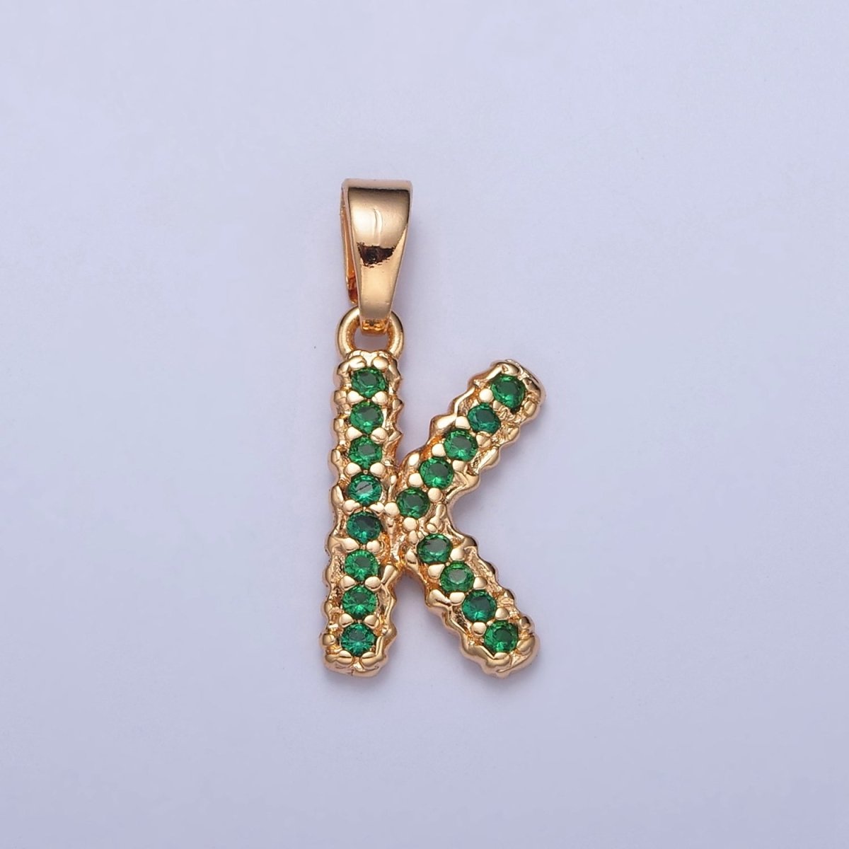 18k Gold Filled Emerald Green CZ Initial, Letter Alphabet Micro Pave charms Dainty Gold Cubic Pendant Charm for Necklace Bracelet Personalized Jewelry A-901-A-913