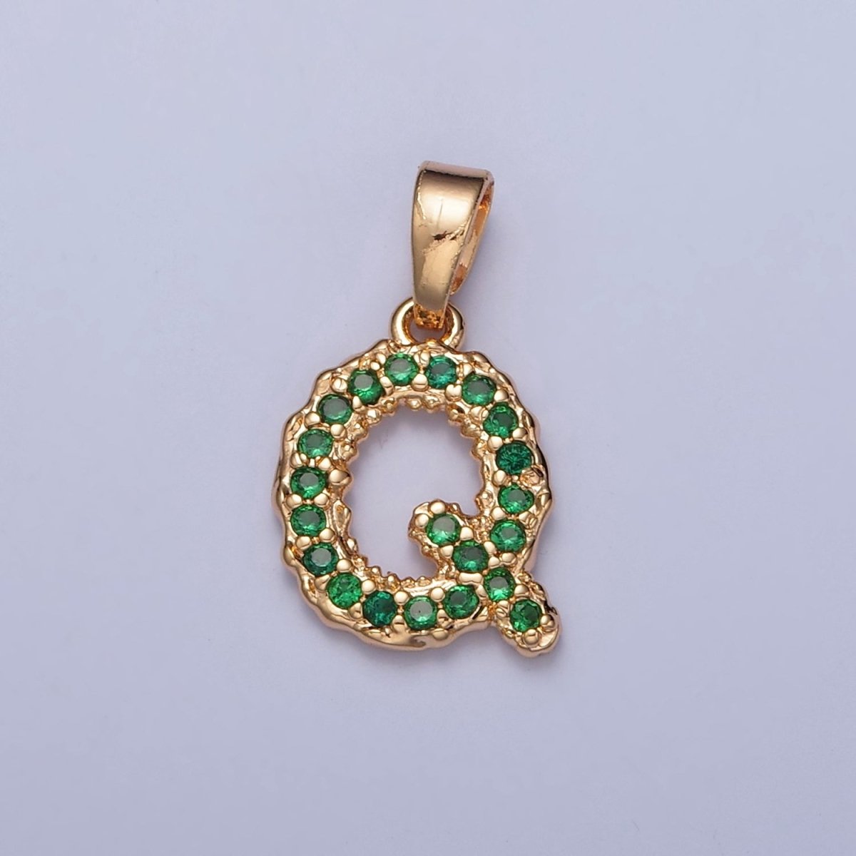18k Gold Filled Emerald Green CZ Initial, Letter Alphabet Micro Pave charms Dainty Gold Cubic Pendant Charm for Necklace Bracelet Personalized Jewelry A-901-A-913