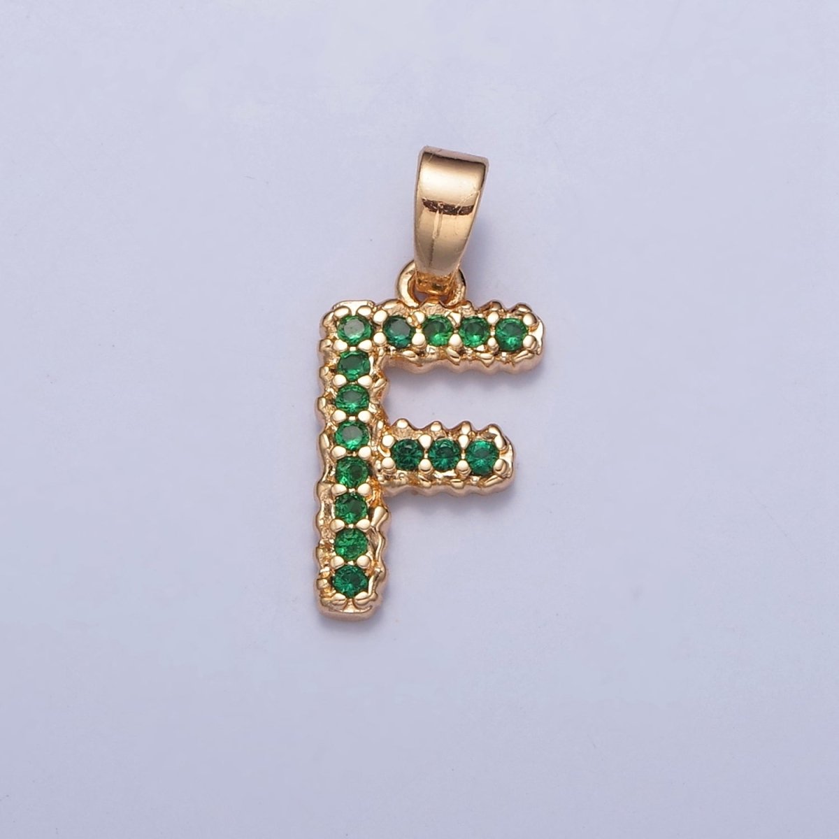 18k Gold Filled Emerald Green CZ Initial, Letter Alphabet Micro Pave charms Dainty Gold Cubic Pendant Charm for Necklace Bracelet Personalized Jewelry A-901-A-913