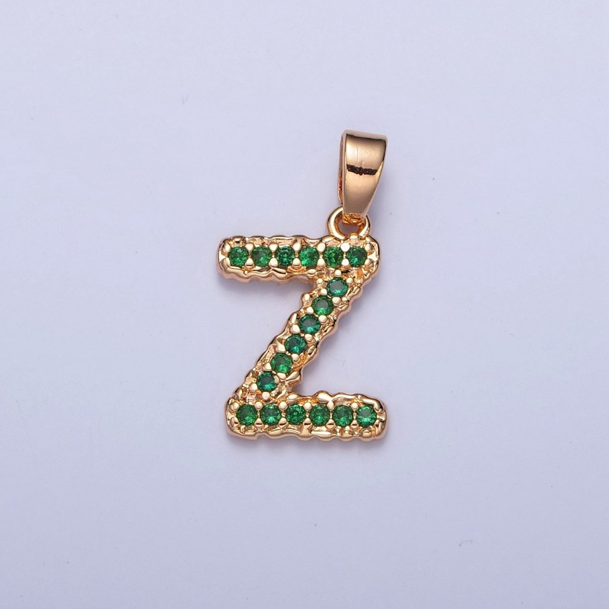 18k Gold Filled Emerald Green CZ Initial, Letter Alphabet Micro Pave charms Dainty Gold Cubic Pendant Charm for Necklace Bracelet Personalized Jewelry A-901-A-913