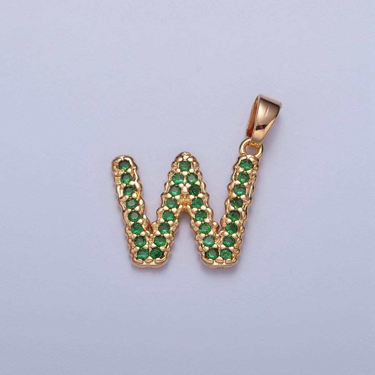 18k Gold Filled Emerald Green CZ Initial, Letter Alphabet Micro Pave charms Dainty Gold Cubic Pendant Charm for Necklace Bracelet Personalized Jewelry A-901-A-913