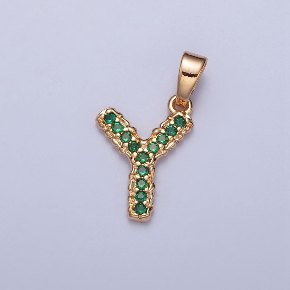 18k Gold Filled Emerald Green CZ Initial, Letter Alphabet Micro Pave charms Dainty Gold Cubic Pendant Charm for Necklace Bracelet Personalized Jewelry A-901-A-913