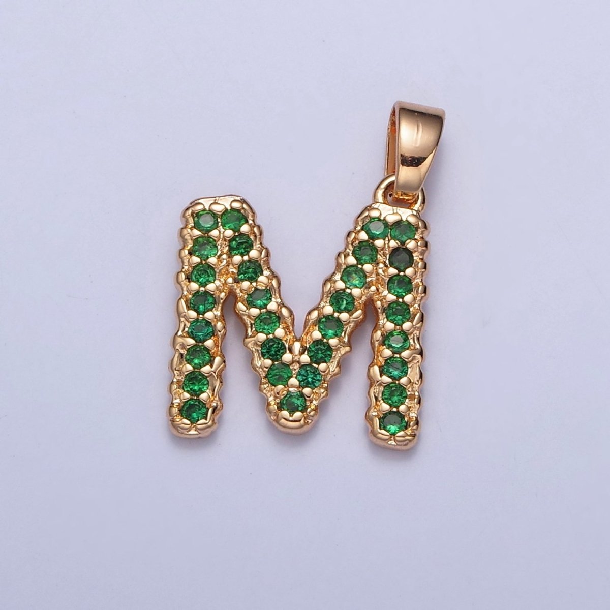18k Gold Filled Emerald Green CZ Initial, Letter Alphabet Micro Pave charms Dainty Gold Cubic Pendant Charm for Necklace Bracelet Personalized Jewelry A-901-A-913
