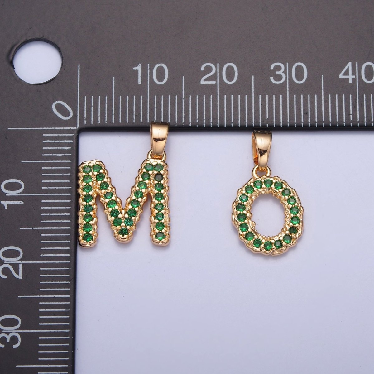 18k Gold Filled Emerald Green CZ Initial, Letter Alphabet Micro Pave charms Dainty Gold Cubic Pendant Charm for Necklace Bracelet Personalized Jewelry A-901-A-913