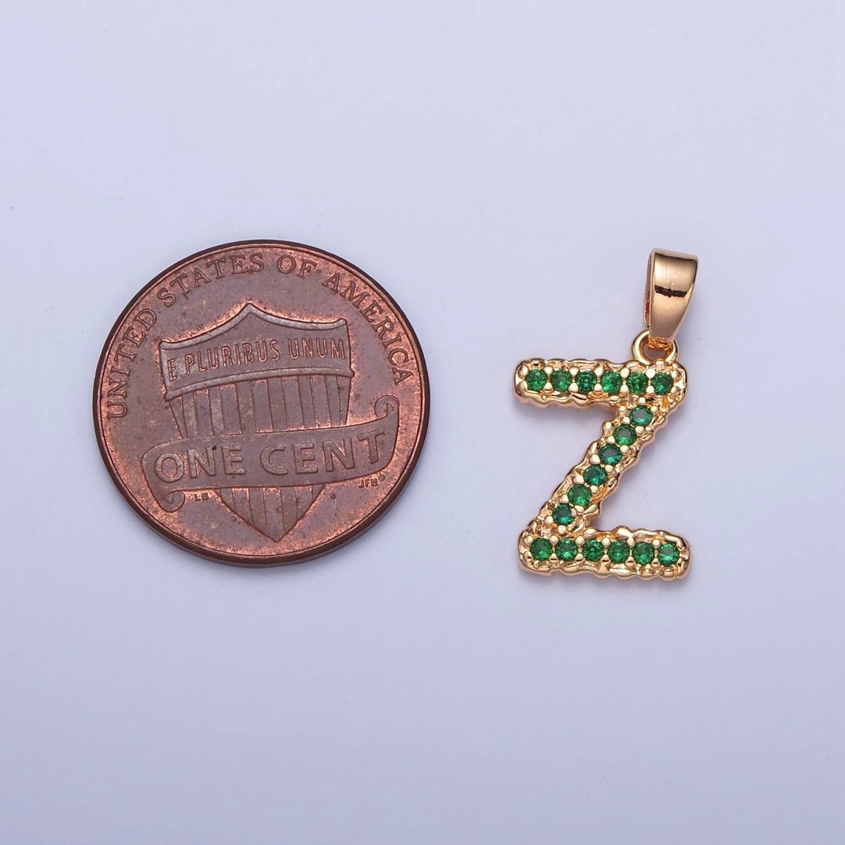 18k Gold Filled Emerald Green CZ Initial, Letter Alphabet Micro Pave charms Dainty Gold Cubic Pendant Charm for Necklace Bracelet Personalized Jewelry A-901-A-913