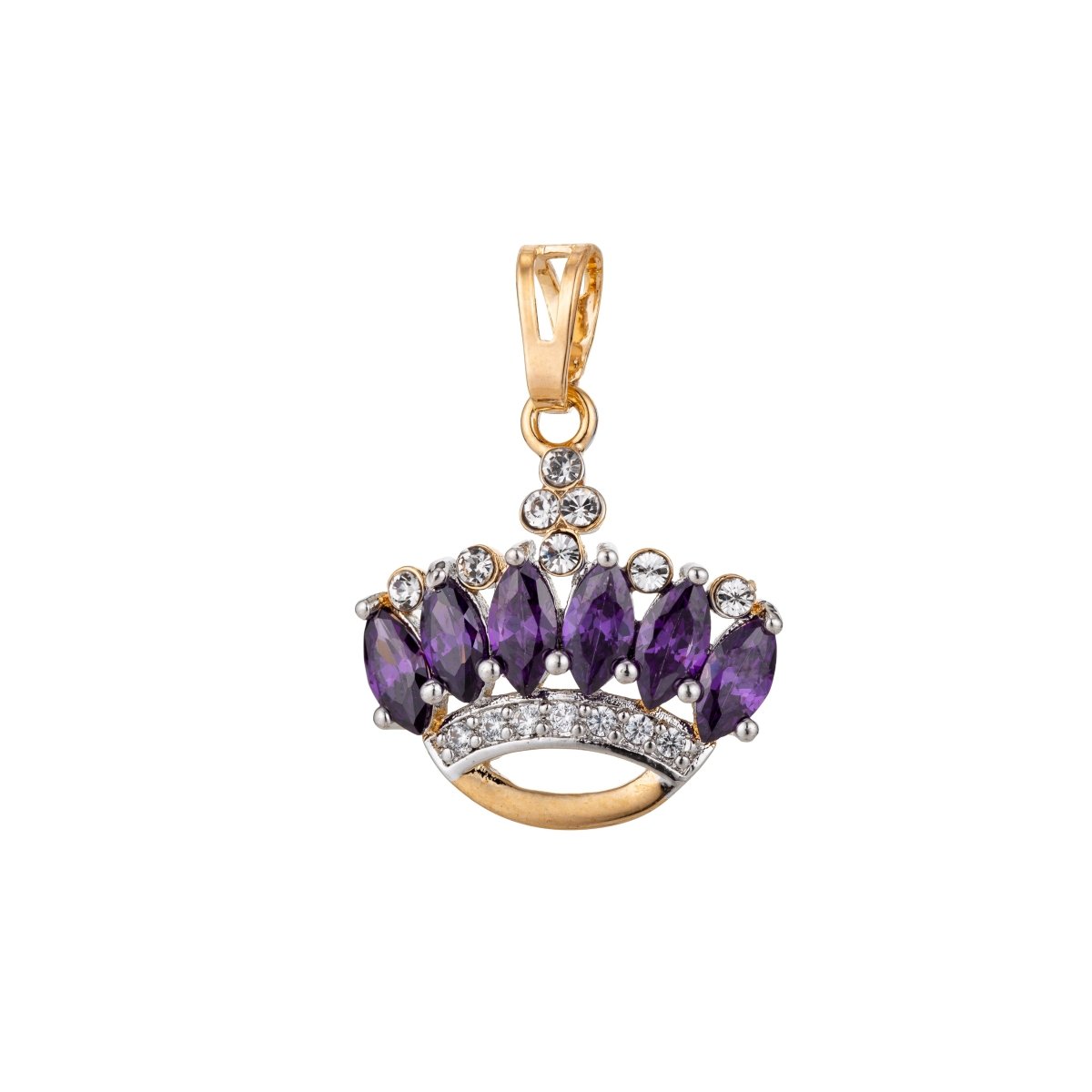 18k Gold filled Emerald Tiara, Queen Crown, Princess, Royal Headdress Cubic Zirconia Necklace Pendant Charm Bail Findings for Jewelry Making H-799