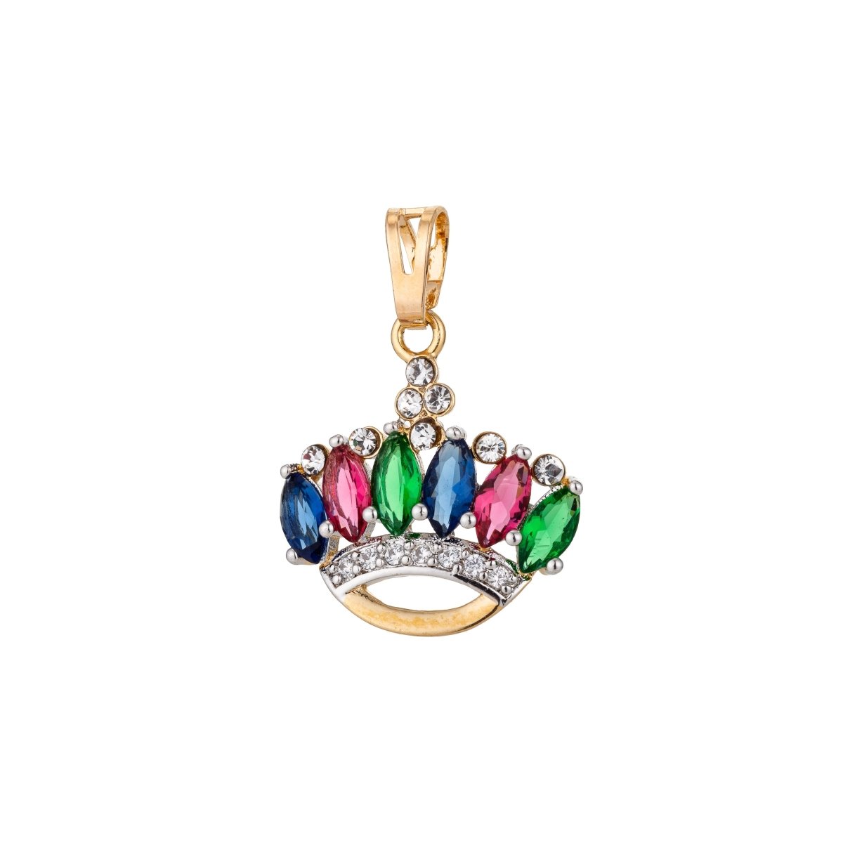 18k Gold filled Emerald Tiara, Queen Crown, Princess, Royal Headdress Cubic Zirconia Necklace Pendant Charm Bail Findings for Jewelry Making H-799