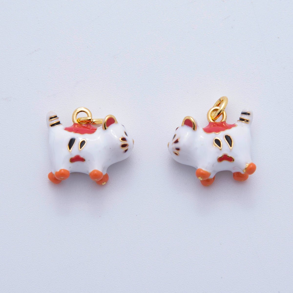 18K Gold Filled Enamel Red Fortune Cat Charm | AF826 - DLUXCA