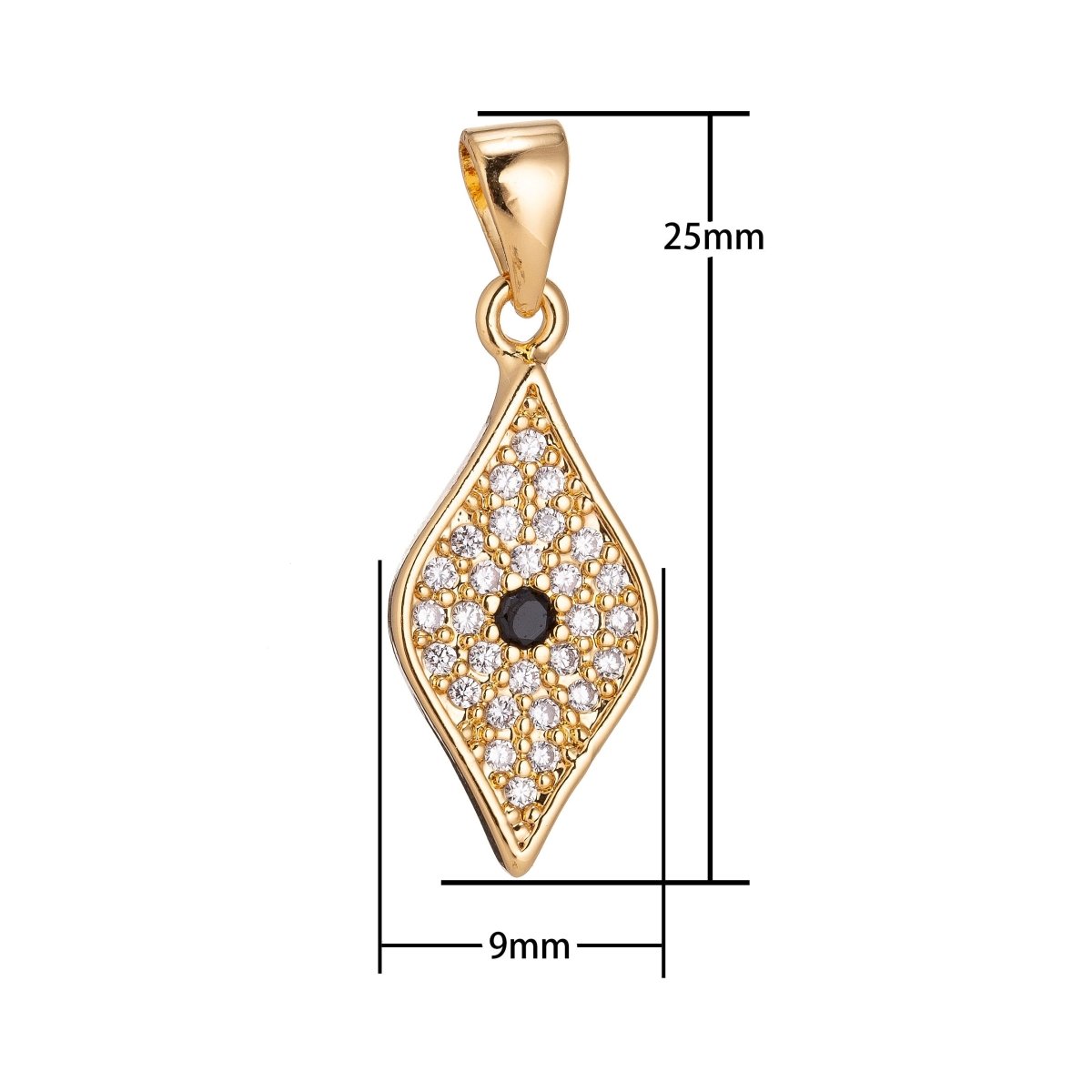 18K Gold Filled evil eye Diamond Shape Minimalist Simple Cubic Zirconia Necklace Pendant Bracelet Earring Charm Bails for Jewelry Making H-931