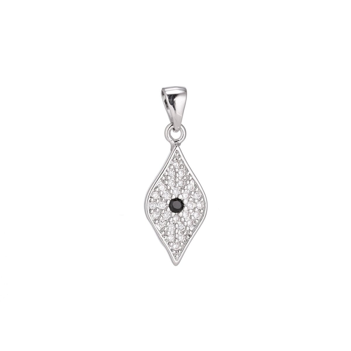 18K Gold Filled evil eye Diamond Shape Minimalist Simple Cubic Zirconia Necklace Pendant Bracelet Earring Charm Bails for Jewelry Making H-931