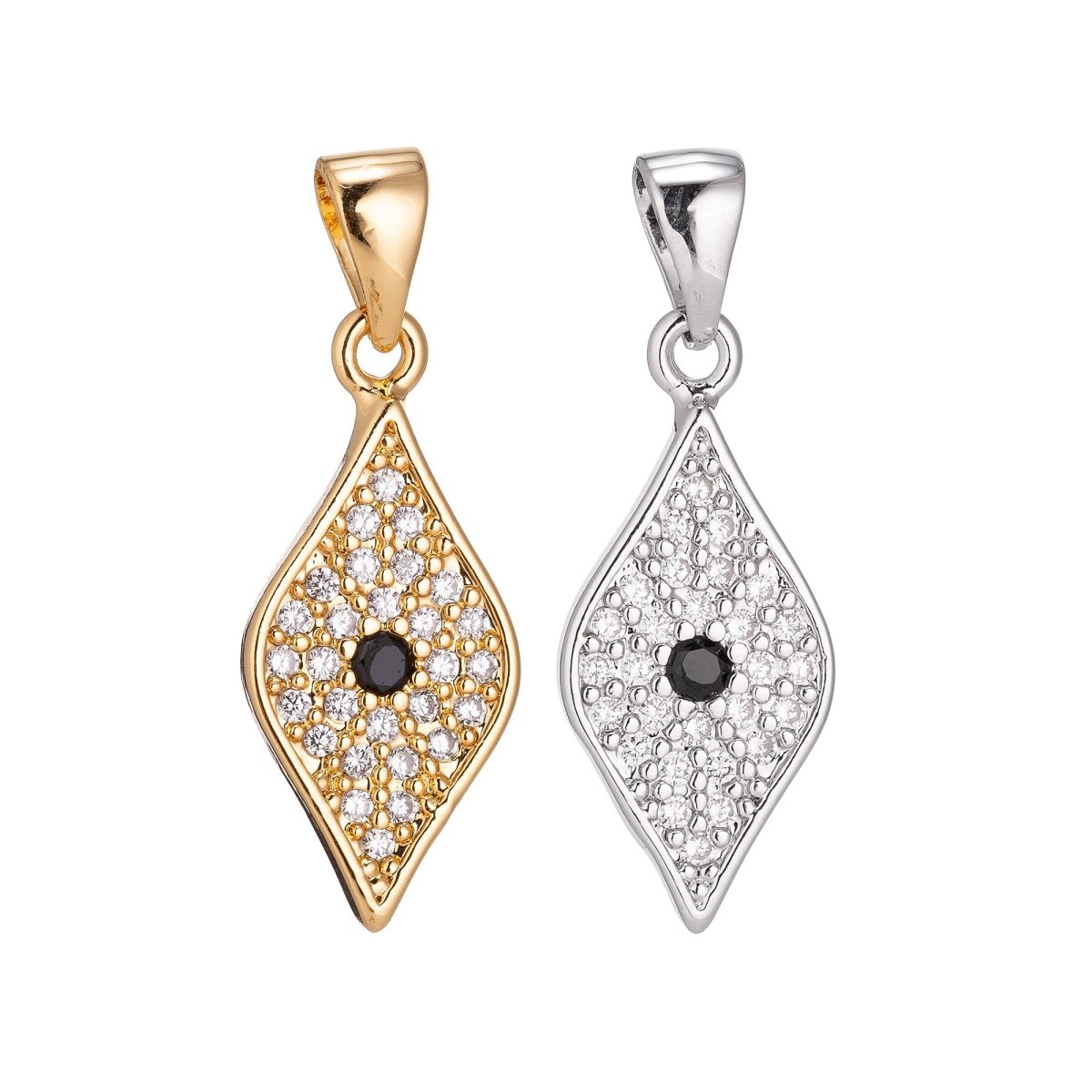 18K Gold Filled evil eye Diamond Shape Minimalist Simple Cubic Zirconia Necklace Pendant Bracelet Earring Charm Bails for Jewelry Making H-931