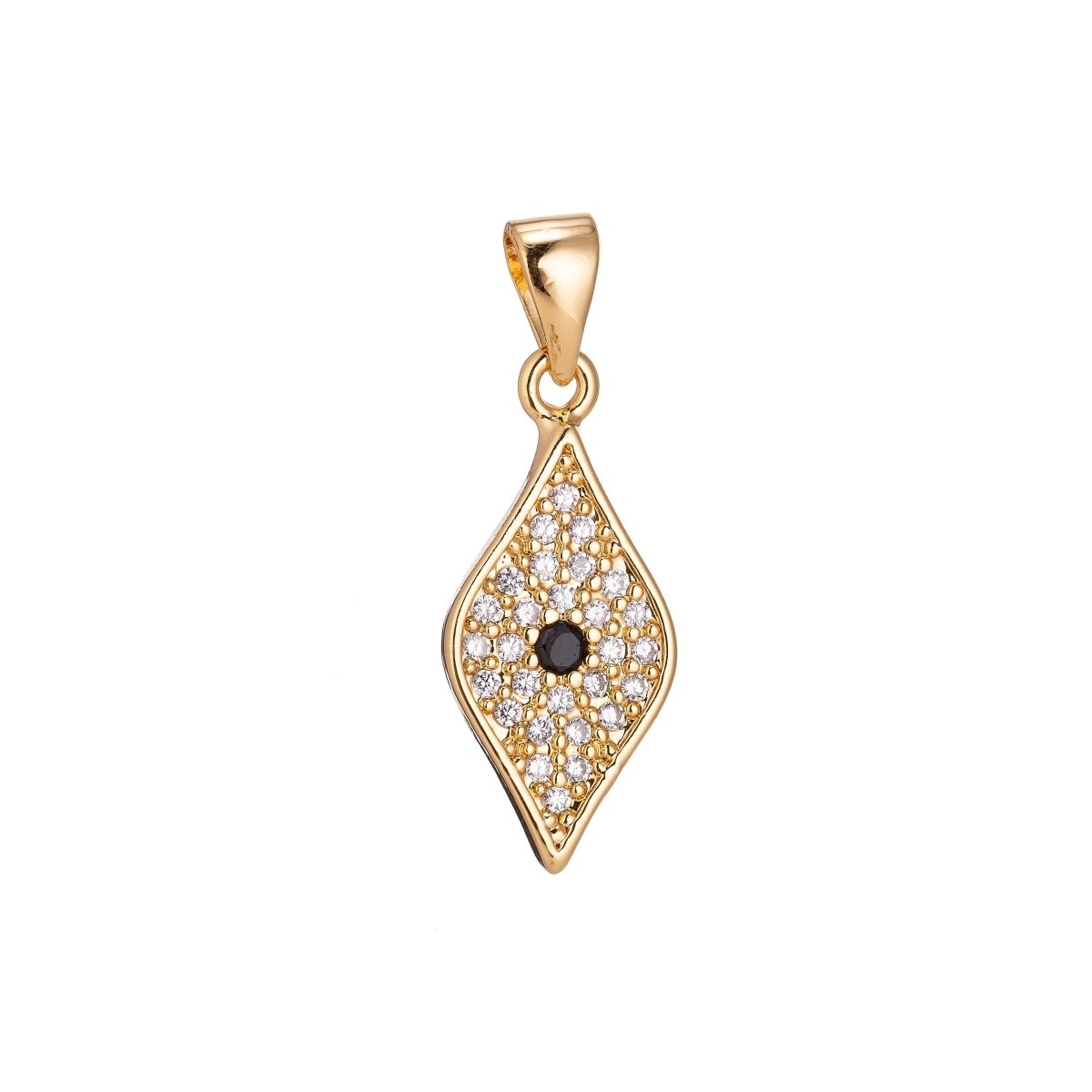 18K Gold Filled evil eye Diamond Shape Minimalist Simple Cubic Zirconia Necklace Pendant Bracelet Earring Charm Bails for Jewelry Making H-931