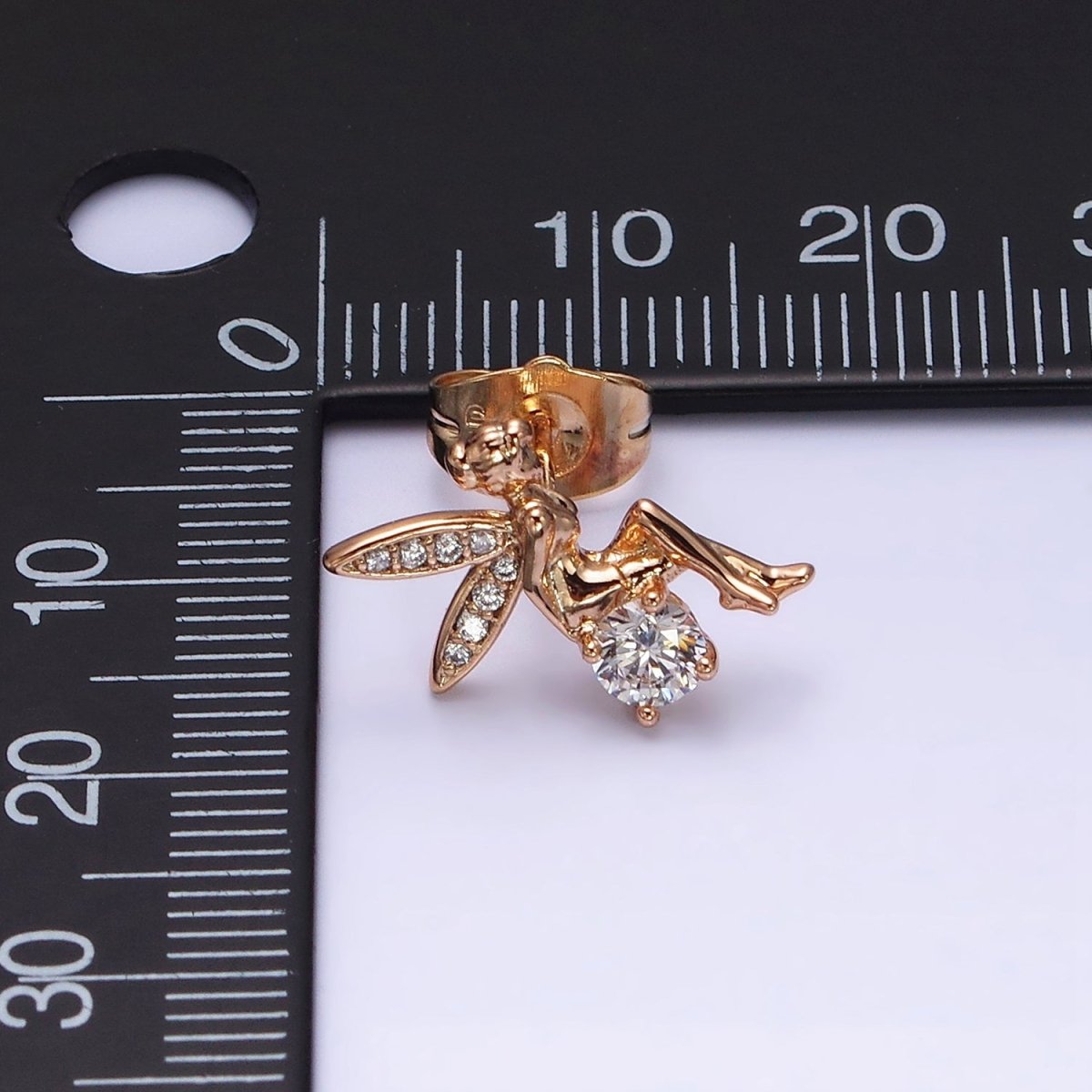 18K Gold Filled Fairy Wings Micro Paved CZ Stud Earrings | AD1362 - DLUXCA
