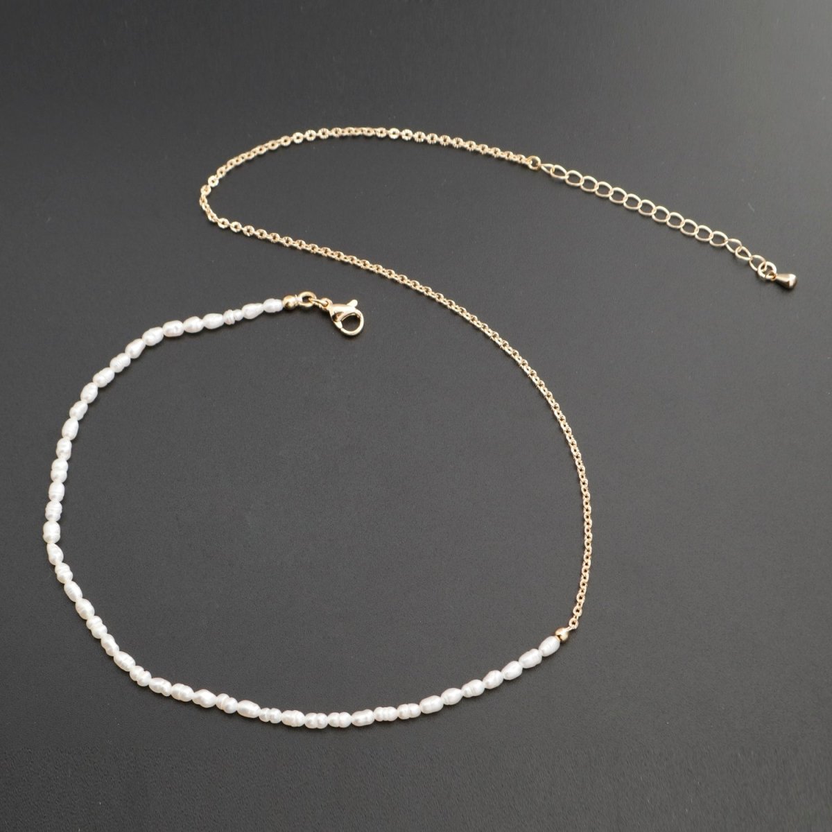18k Gold Filled Freshwater Pearl Half Chain Necklace Cable Link 16 inch + 2" extender Length Handmade Minimalist Jewelry | WA-328 Clearance Pricing
