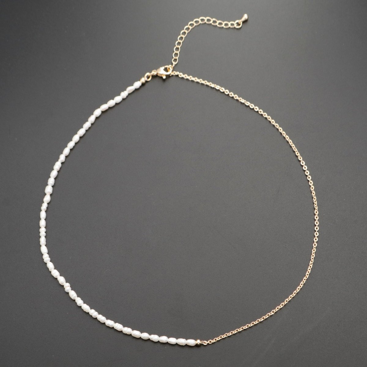 18k Gold Filled Freshwater Pearl Half Chain Necklace Cable Link 16 inch + 2" extender Length Handmade Minimalist Jewelry | WA-328 Clearance Pricing