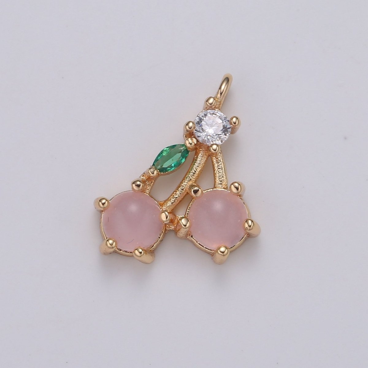 18k Gold filled Fruit Charm Pink Cherry CZ Micro Pave Cherry Charm, Cubic Zirconia Pave Fruit Pendant Charm, Dainty Mini Fruits Charm E-175 E-176