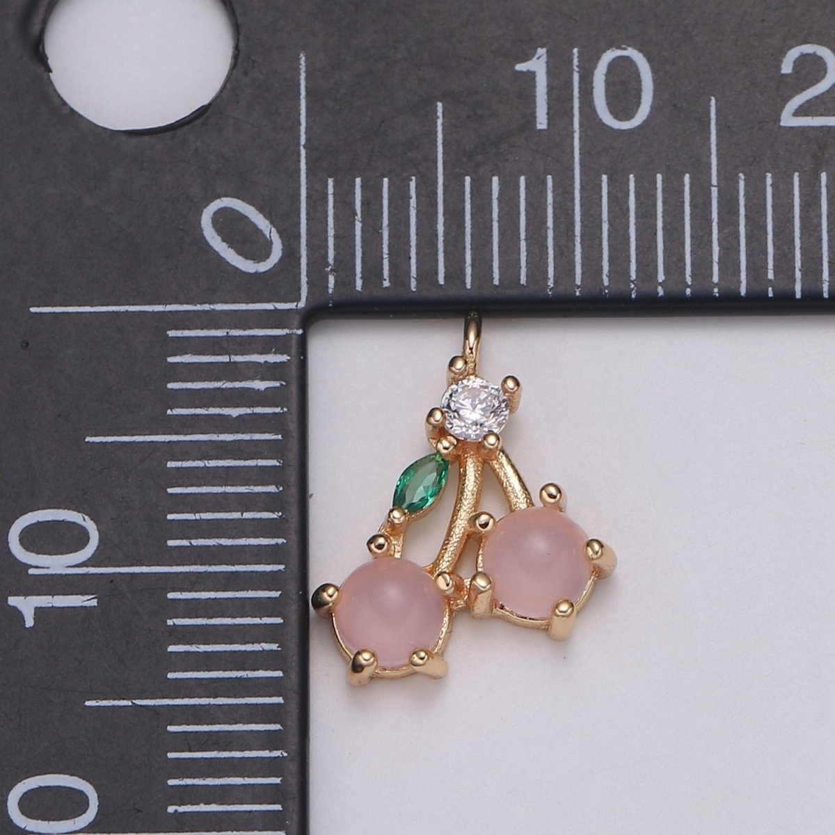 18k Gold filled Fruit Charm Pink Cherry CZ Micro Pave Cherry Charm, Cubic Zirconia Pave Fruit Pendant Charm, Dainty Mini Fruits Charm E-175 E-176