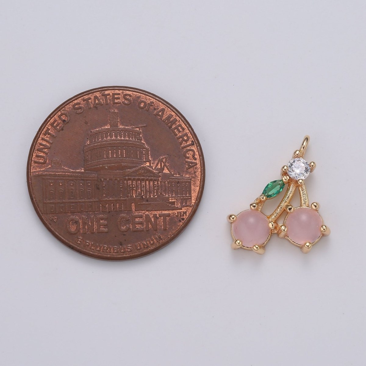 18k Gold filled Fruit Charm Pink Cherry CZ Micro Pave Cherry Charm, Cubic Zirconia Pave Fruit Pendant Charm, Dainty Mini Fruits Charm E-175 E-176