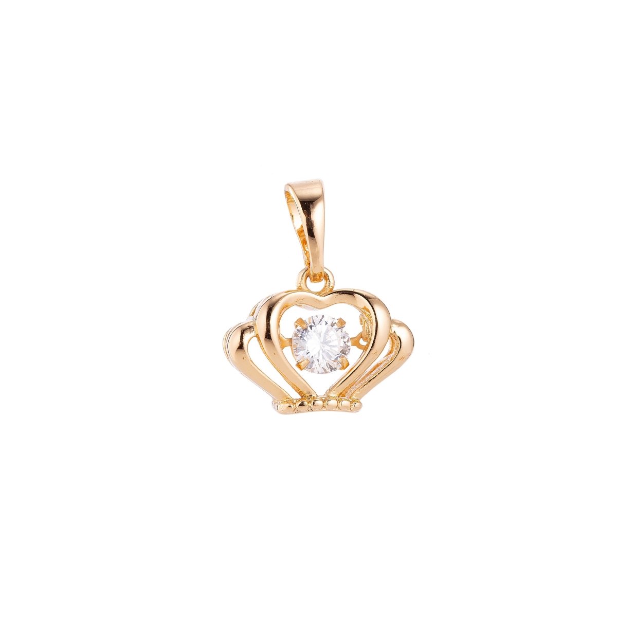 18k Gold Filled Golden Crown, Princess Tiara, Floating Crystal, Cubic Zirconia Necklace Pendant Bead Bails Findings for Jewelry Making H-685 - DLUXCA