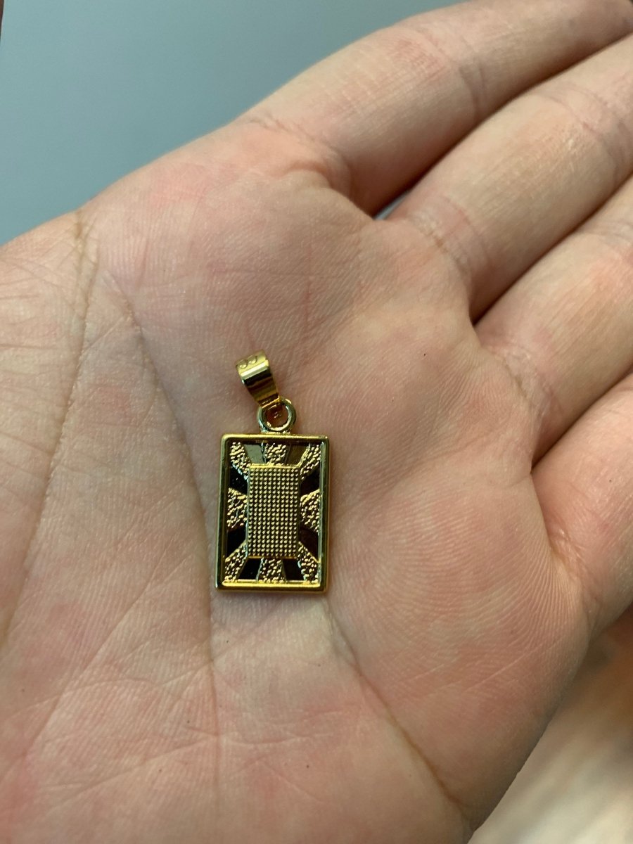 18K Gold filled Golden Frame Geometric Sunburst Bar Textured Dangle Necklace Pendant Charm w/ Bails Findings for Jewelry Making H-624