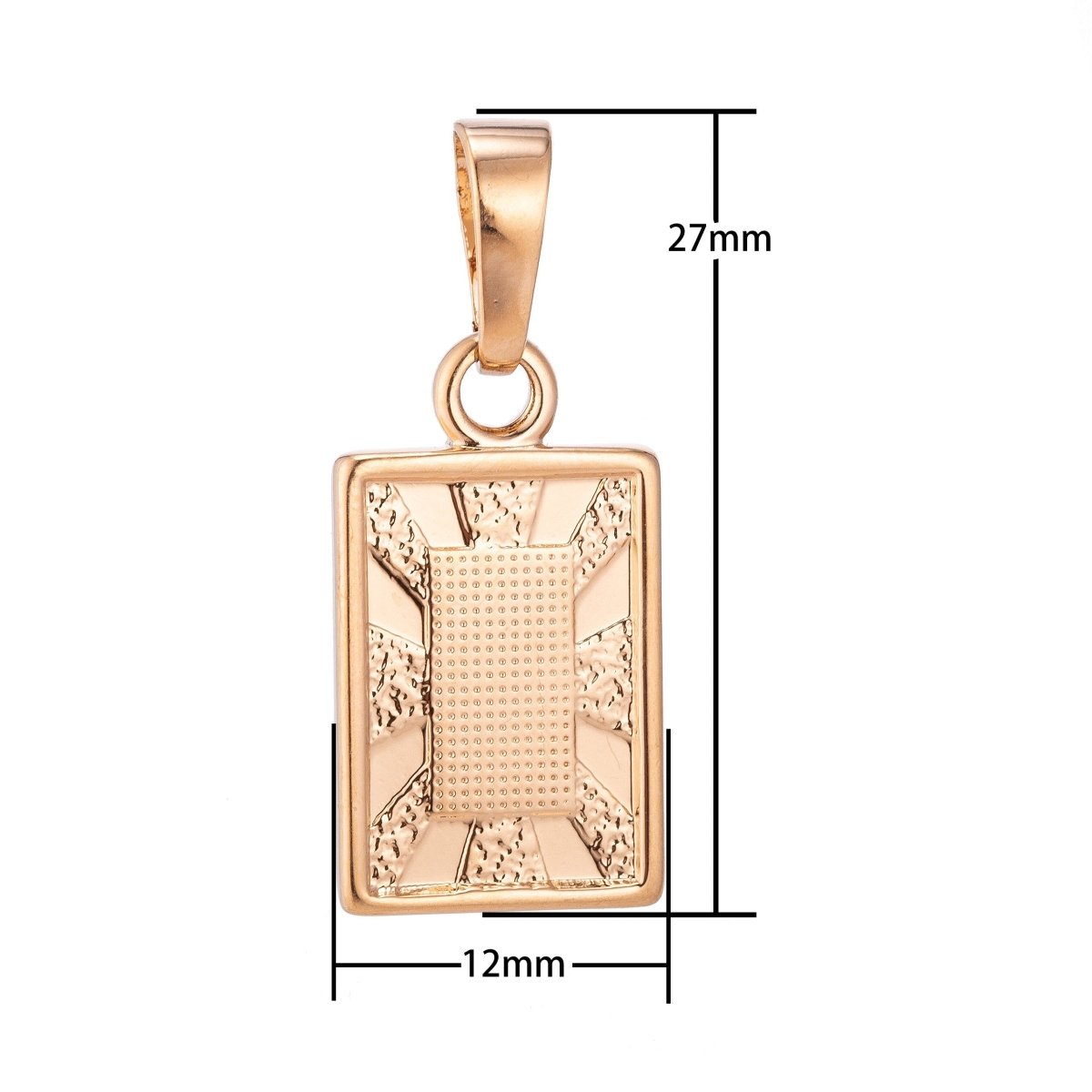 18K Gold filled Golden Frame Geometric Sunburst Bar Textured Dangle Necklace Pendant Charm w/ Bails Findings for Jewelry Making H-624