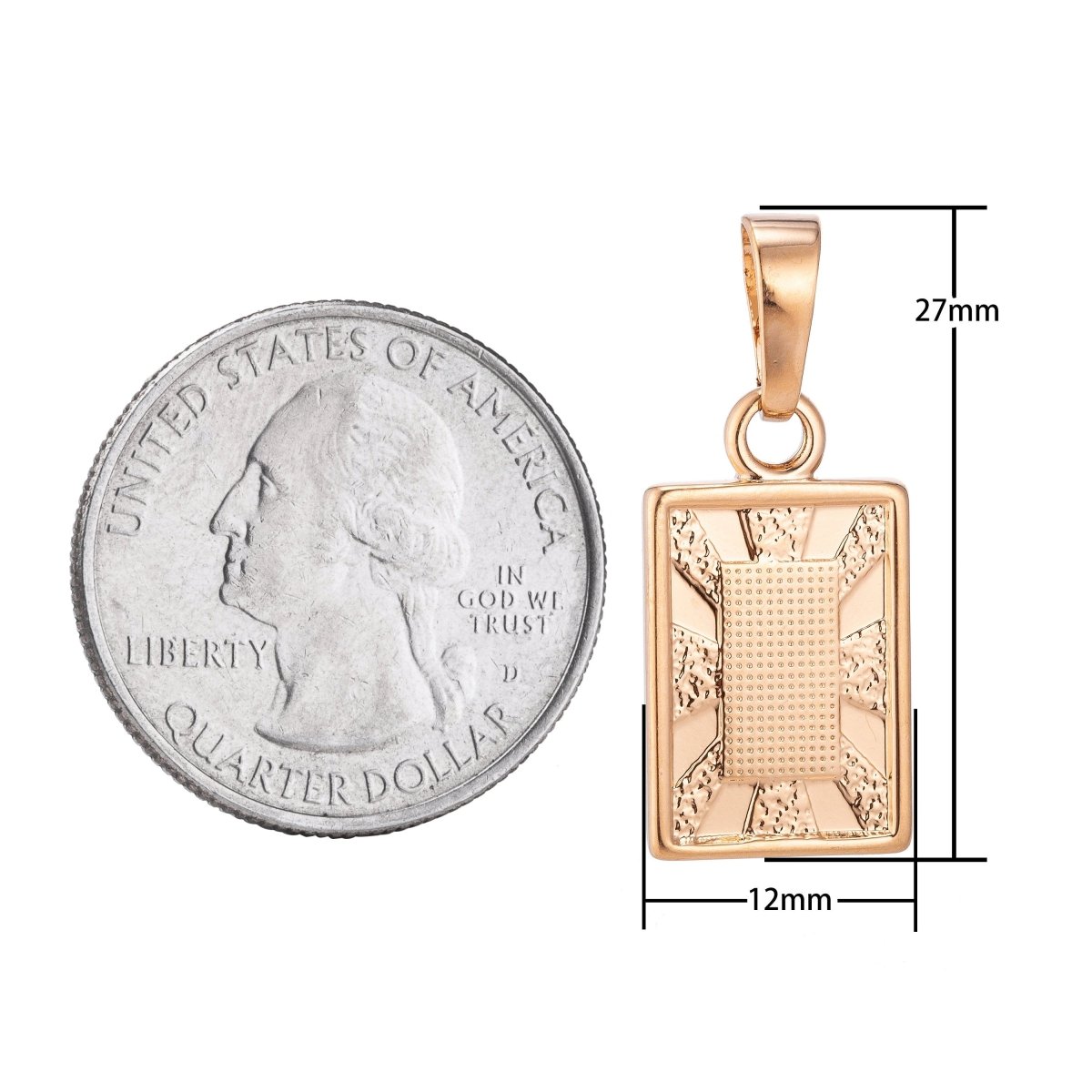 18K Gold filled Golden Frame Geometric Sunburst Bar Textured Dangle Necklace Pendant Charm w/ Bails Findings for Jewelry Making H-624