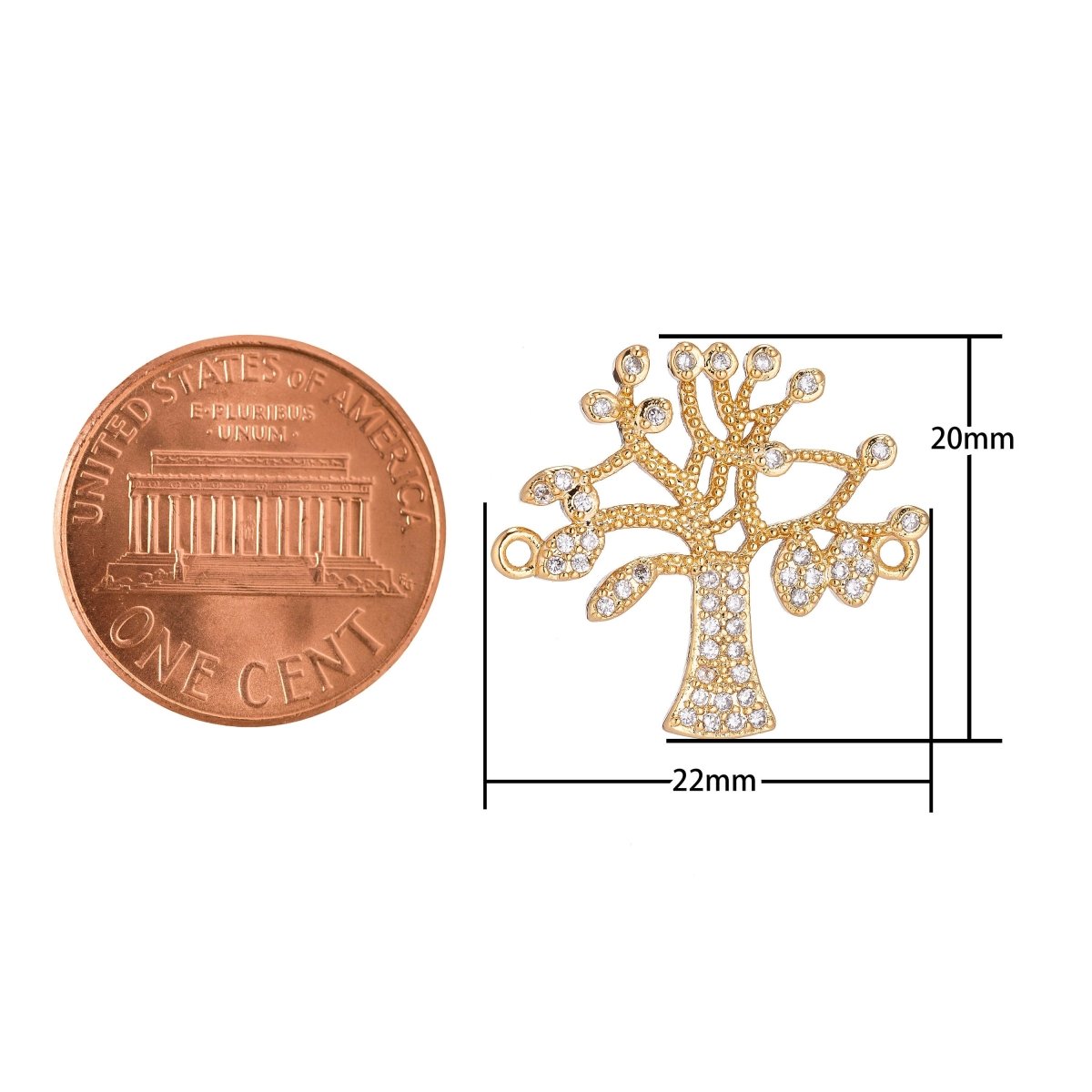 18K Gold Filled Gorgeous Tree of Life, Family Tree Cubic Zirconia Bracelet Charm Bead Finding Connector for Earring Jewelry Making F-039